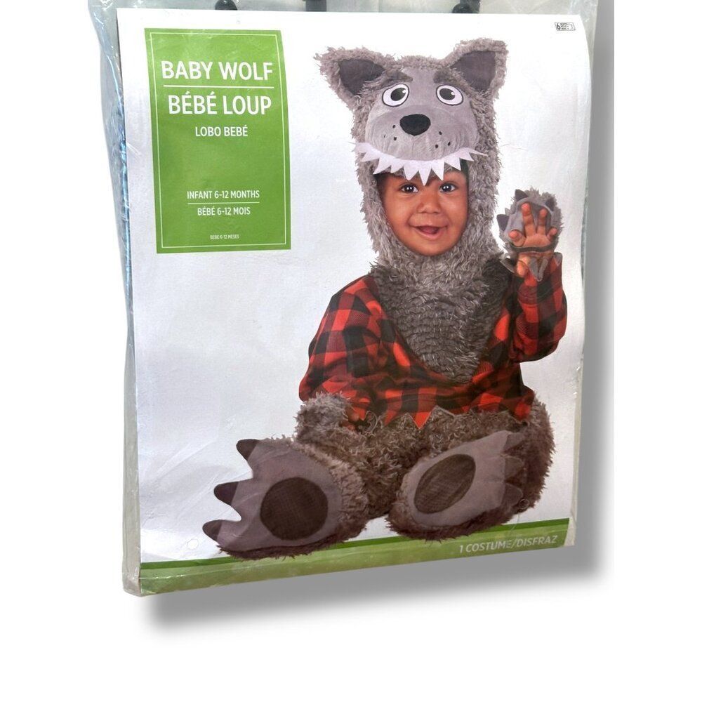 Baby Wolf Infant Costume 6-12 Months Halloween Outfit Jumpsuit Hood Booties NWT